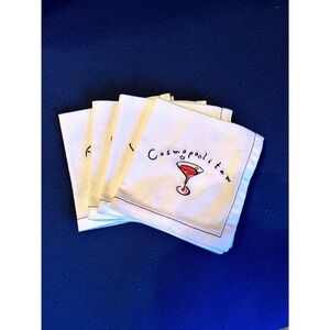 Pottery Barn Set of 4 Cocktail Drink Embroidered Linen Napkins